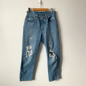 Levi's Straight  Distressed Ripped Denim Jeans Light Blue Size 26